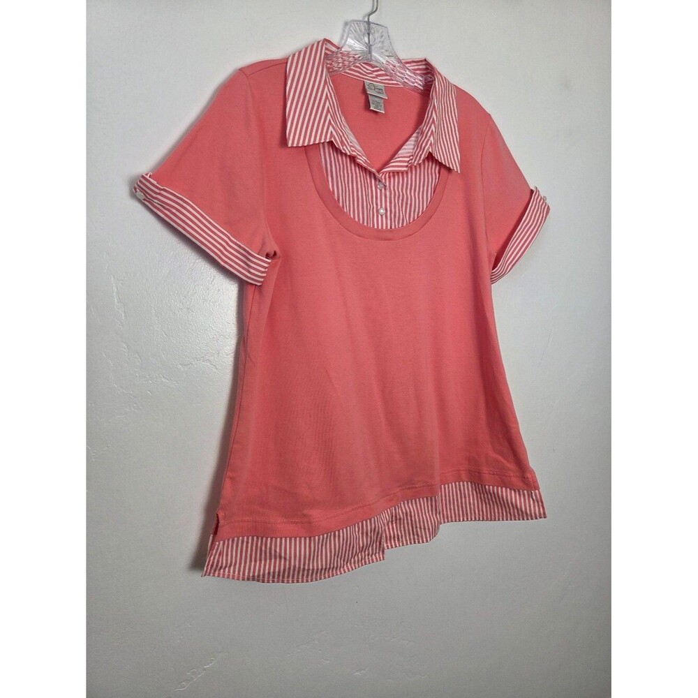 Coral Pink Twofer Shirt Collared Short Sleeve Kawaii Teacher Grannycore Indie XL